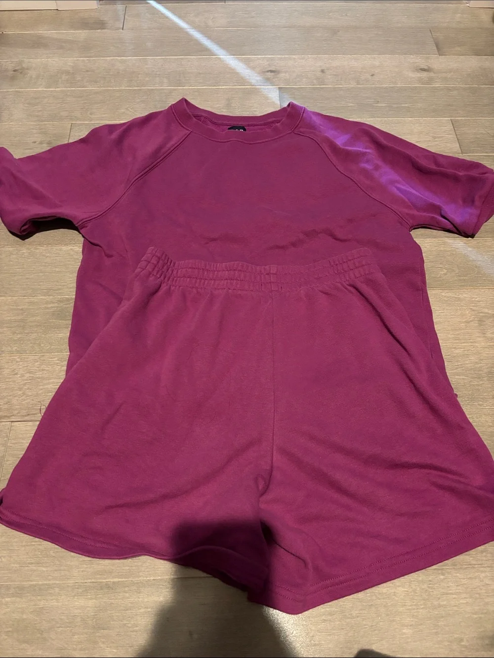 GAP Two-Piece Crewneck Top and Elastic Waist Shorts in Plum
